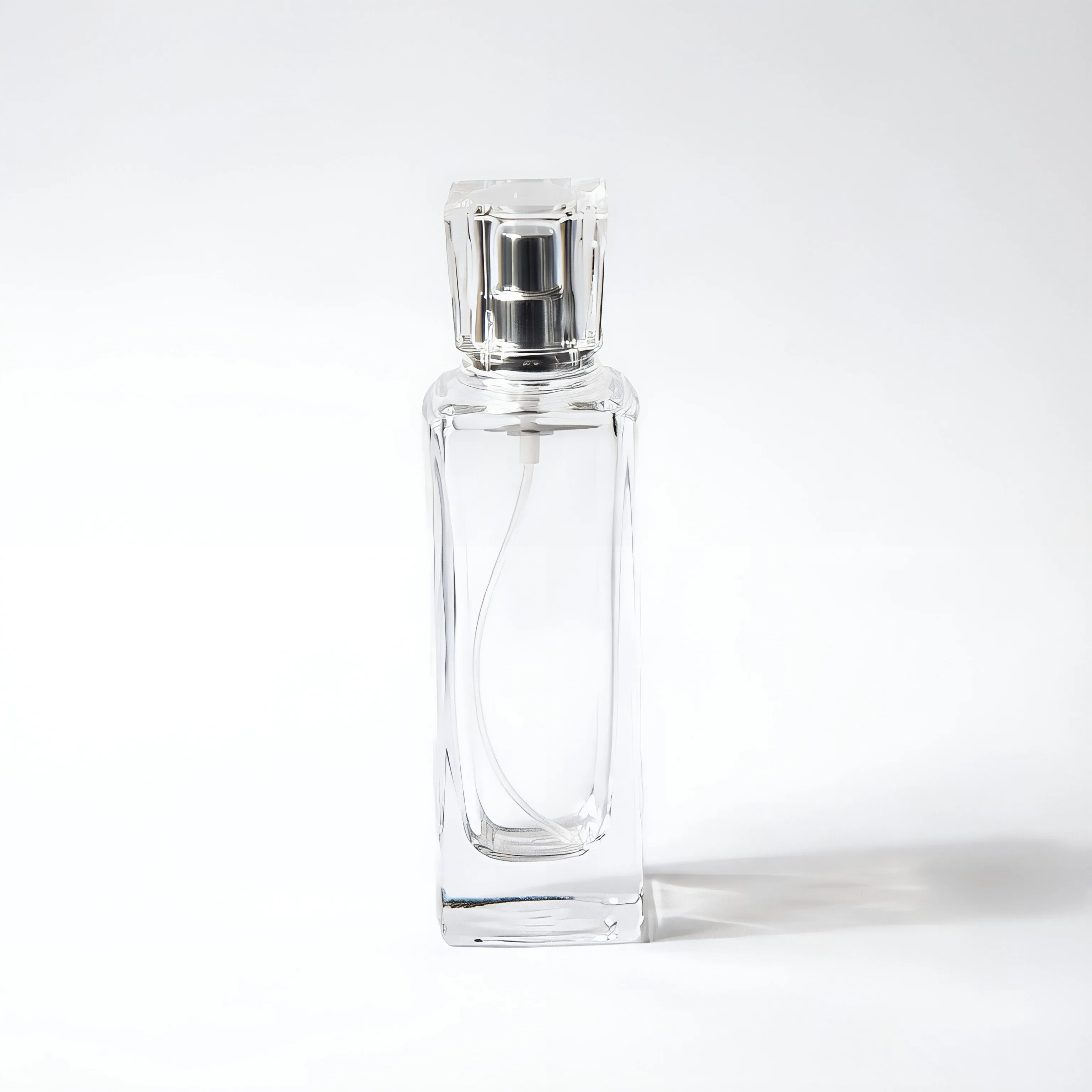 Tall Rectangular Clear Glass Perfume Bottle with Silver Square Cap 50ml