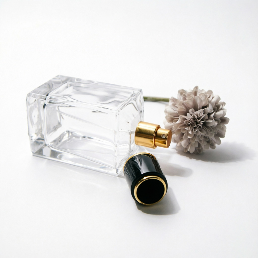 Classic Square Glass Perfume Bottle with Black Gold Cap 30ml 50ml 100ml