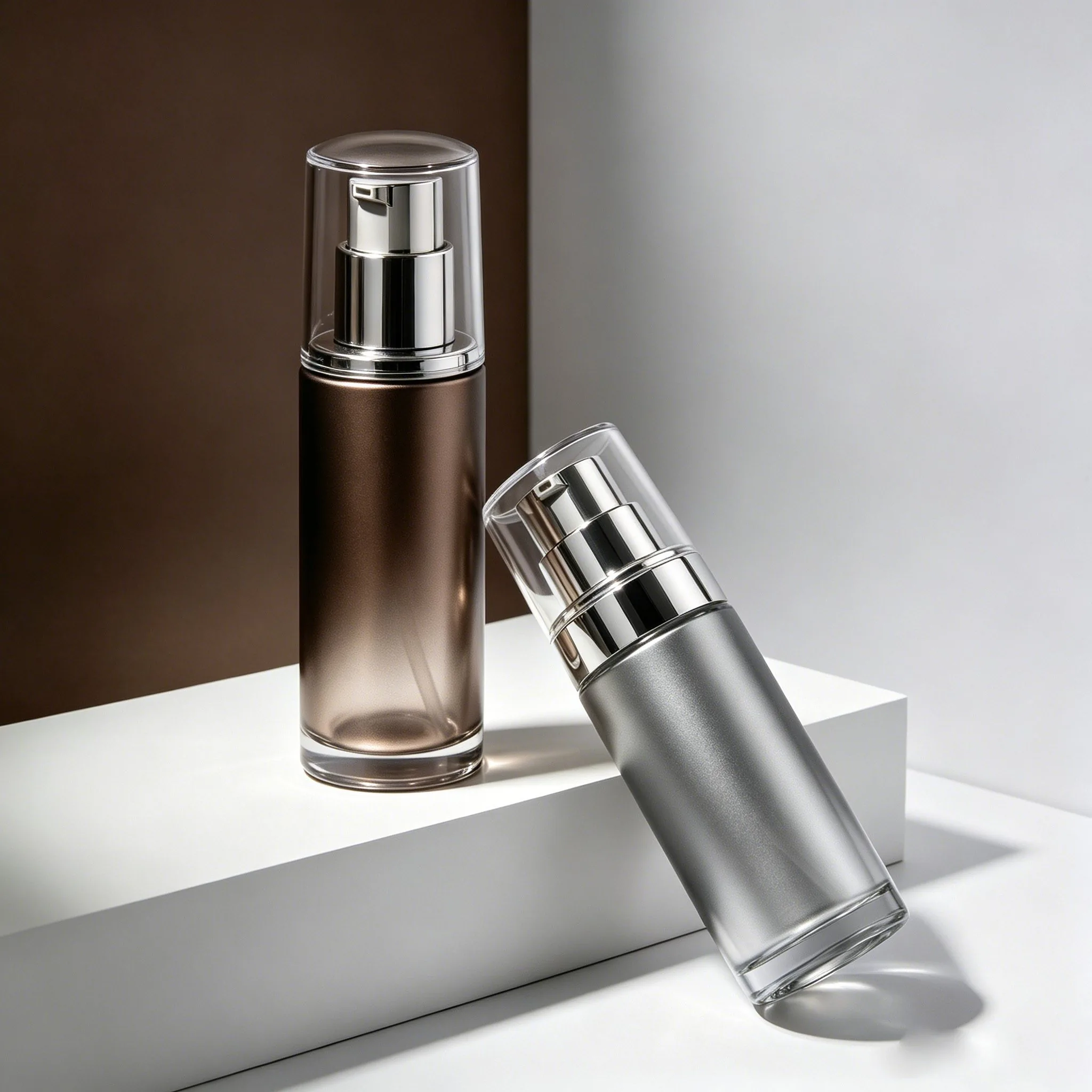Brown Gradient Glass Serum Pump Bottle 30ml