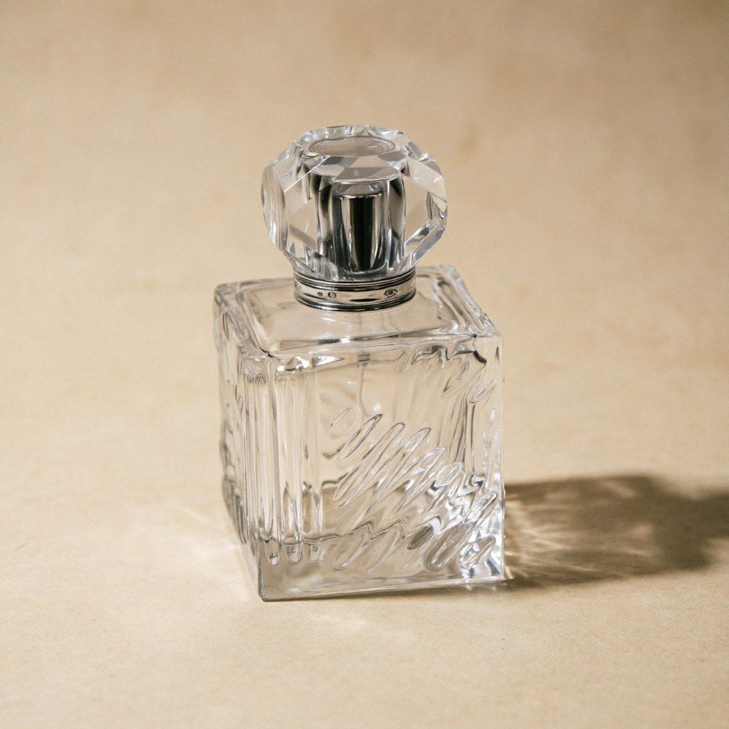 mbossed Square Glass Perfume Bottle with Crystal Cap 100ml
