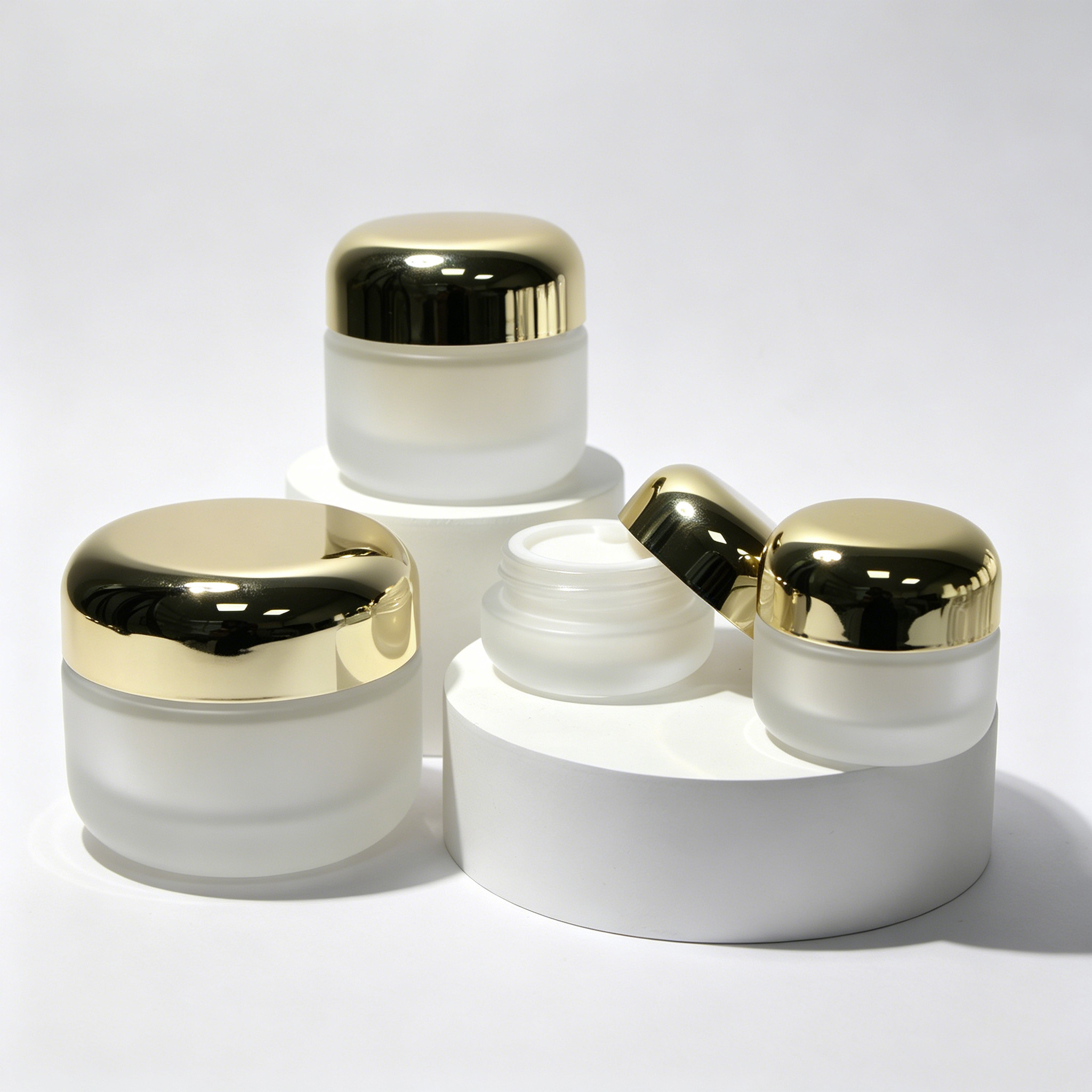 Luxury Champagne Gradient Frosted Glass Cream Jar 15g