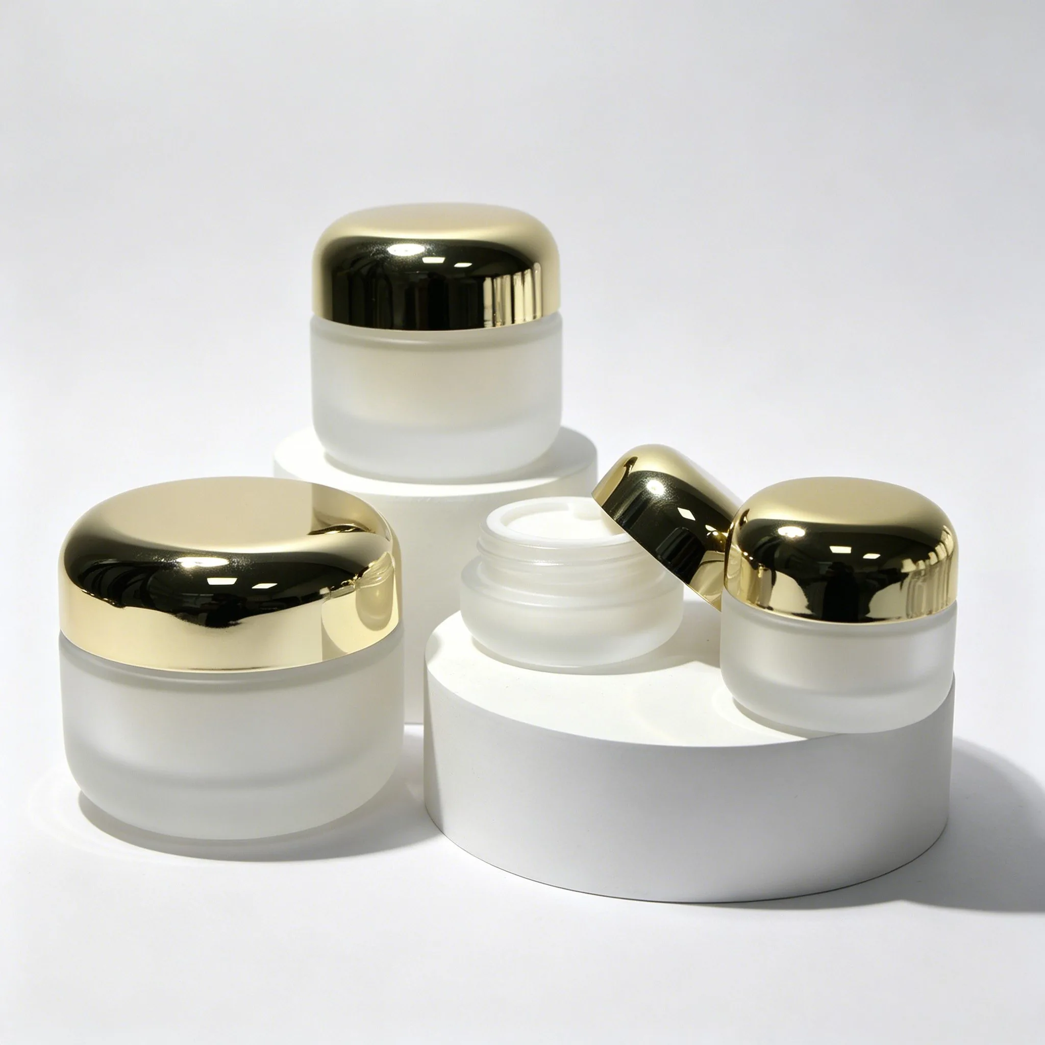 Luxury Champagne Gradient Frosted Glass Cream Jar 15g