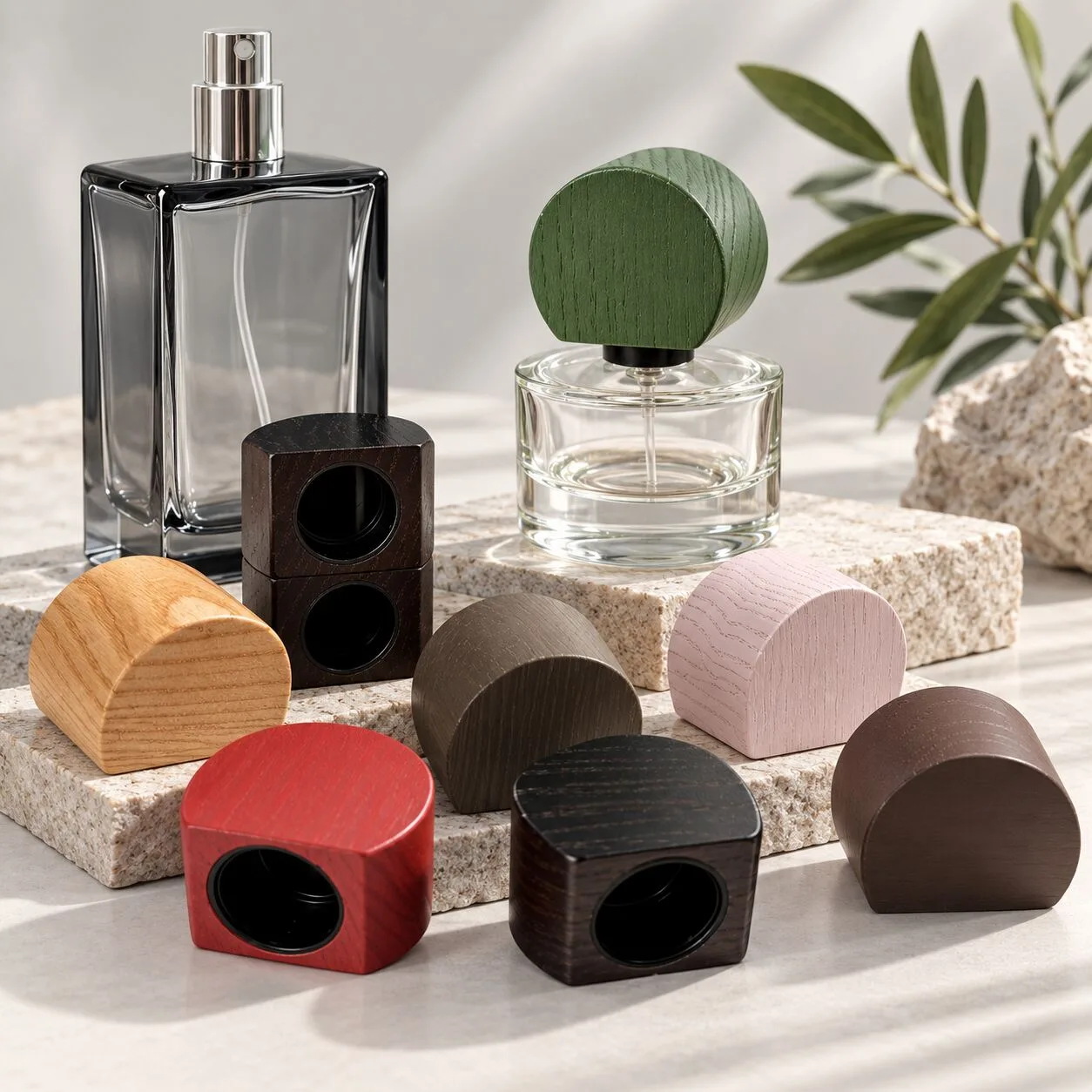 Custom Multi-Shape Bamboo & Wood Cosmetic Bottle Caps