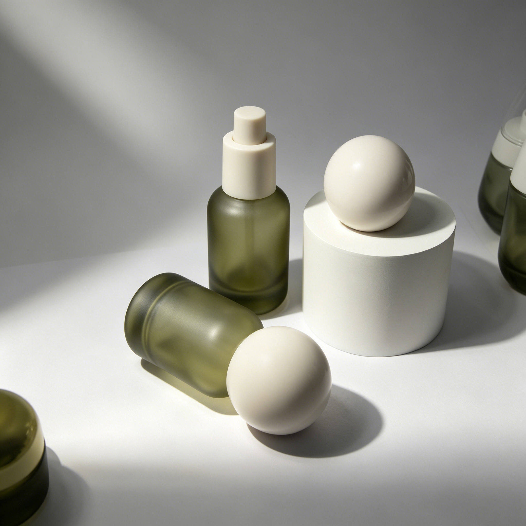 Matte Olive Green Glass Serum Pump Bottle 30ml