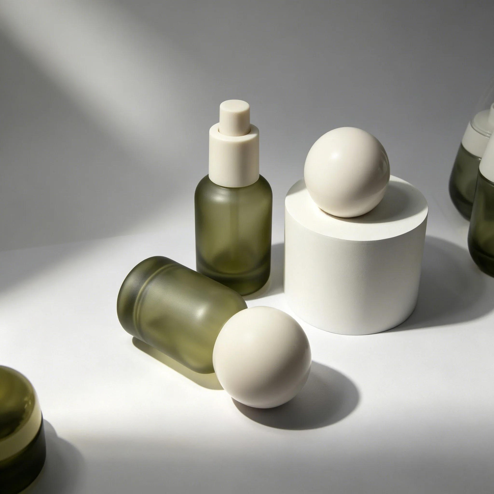 Matte Olive Green Glass Serum Pump Bottle 30ml