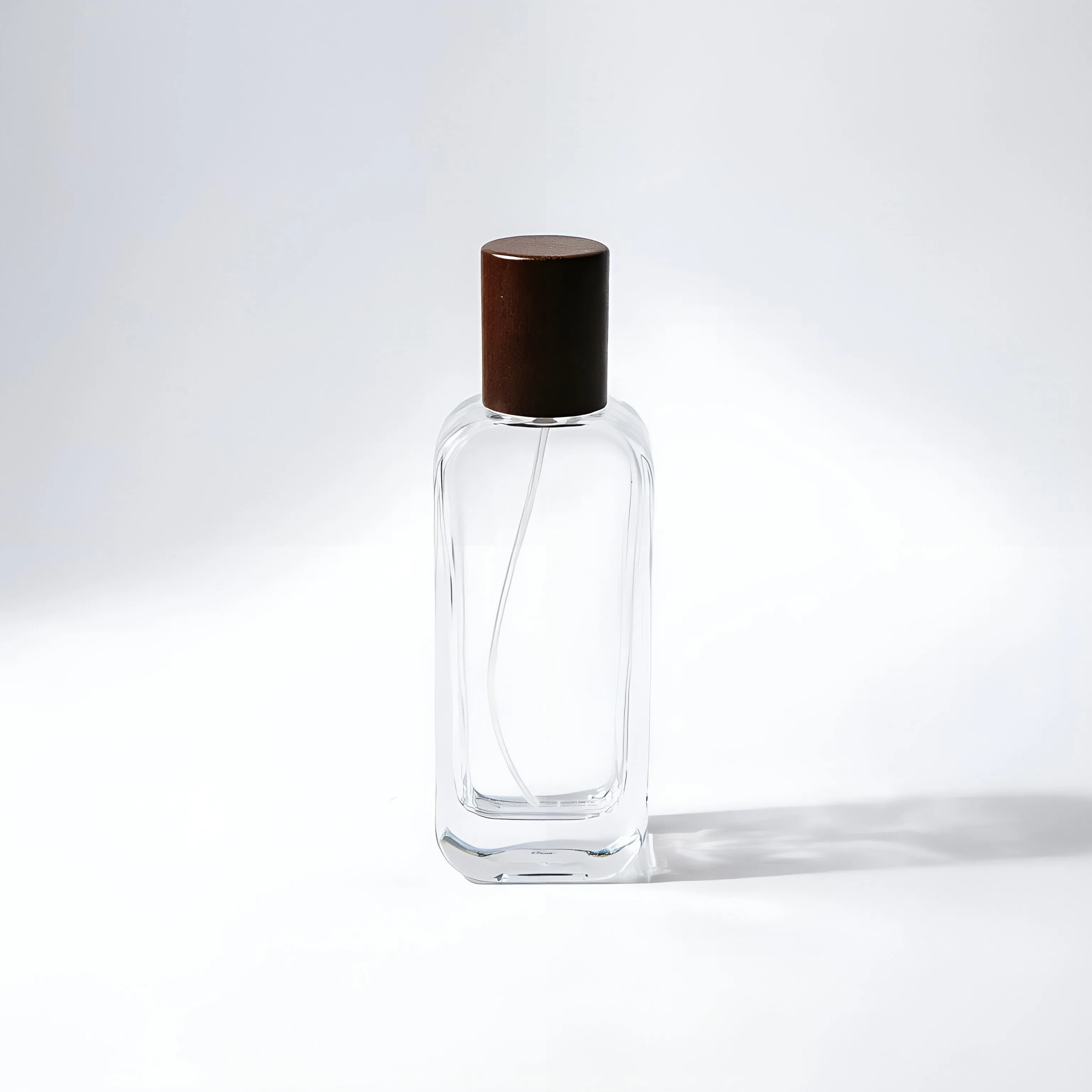 Tall Rectangular Clear Glass parfüm şişesi with Wooden Cap 50ml