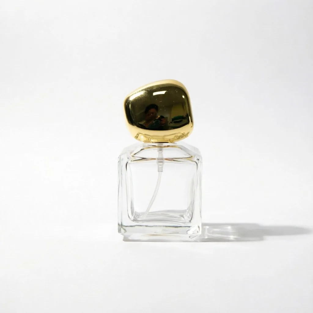 Square Glass Parfümflasche mit Black Gold Pebble Cap 50ml