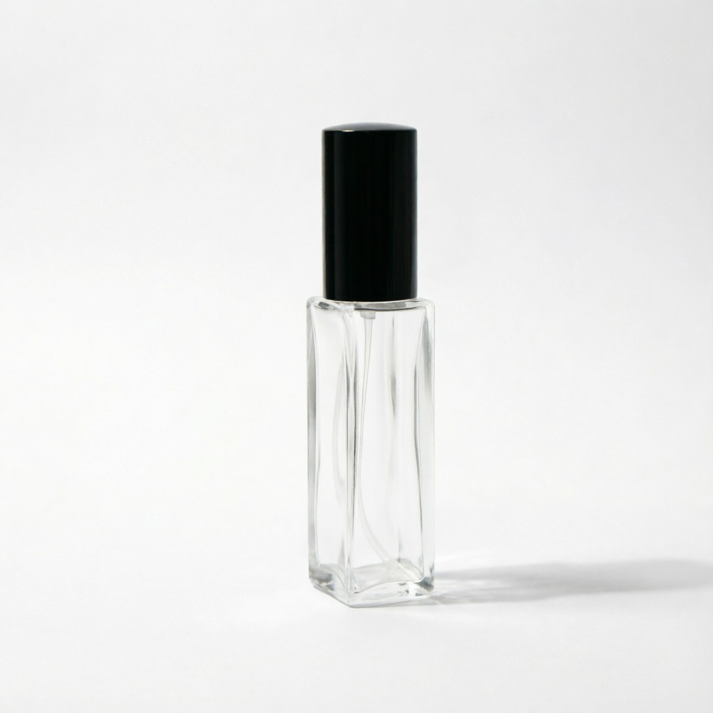 Mini Square Glass Perfume Bottle Collection with Black & Silver Caps