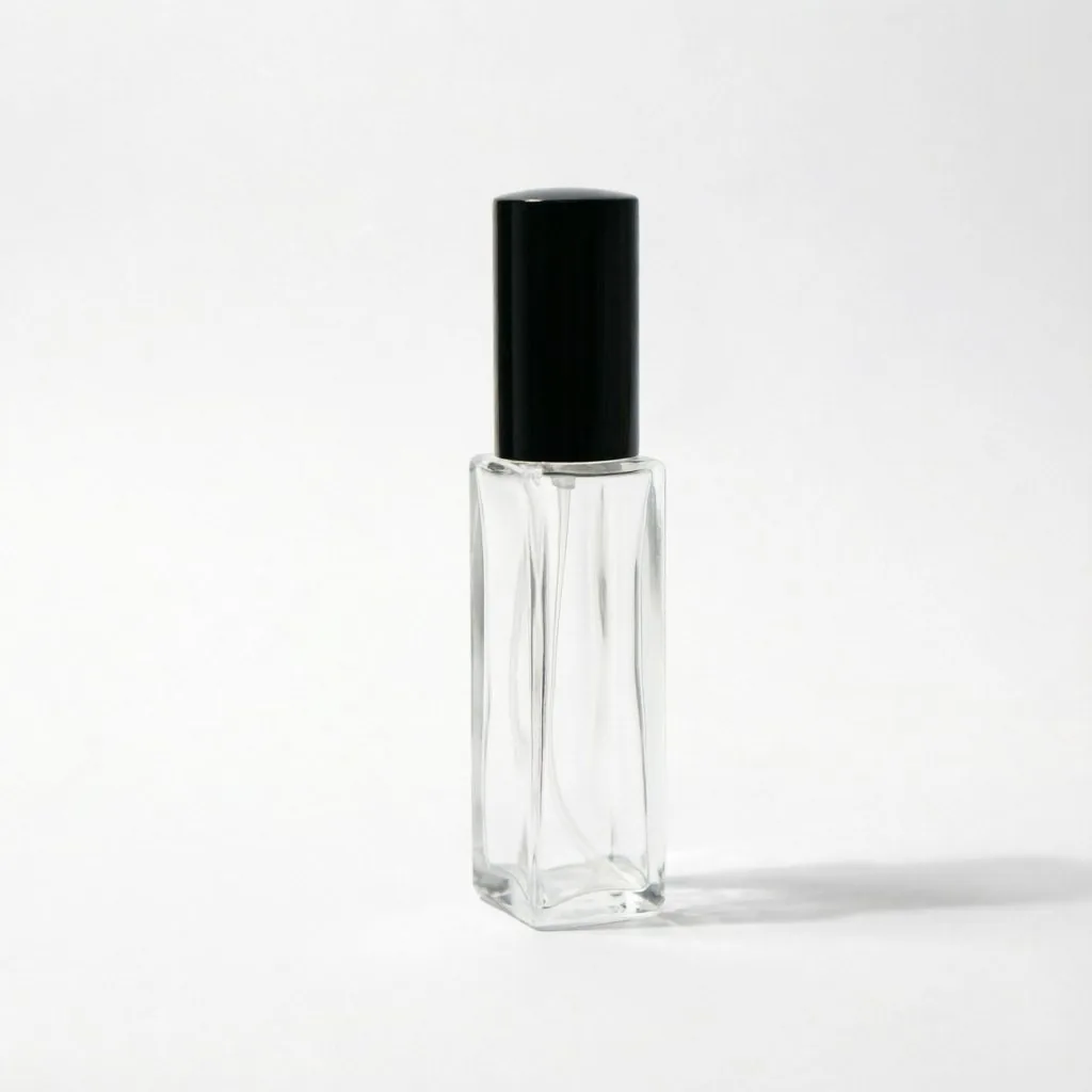Mini Square Glass parfüm şişesi Collection with Black & Silver Caps