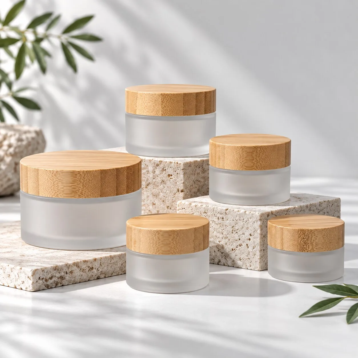 Cylindrical Bamboo & Wood-Style Cosmetic Bottle Closure