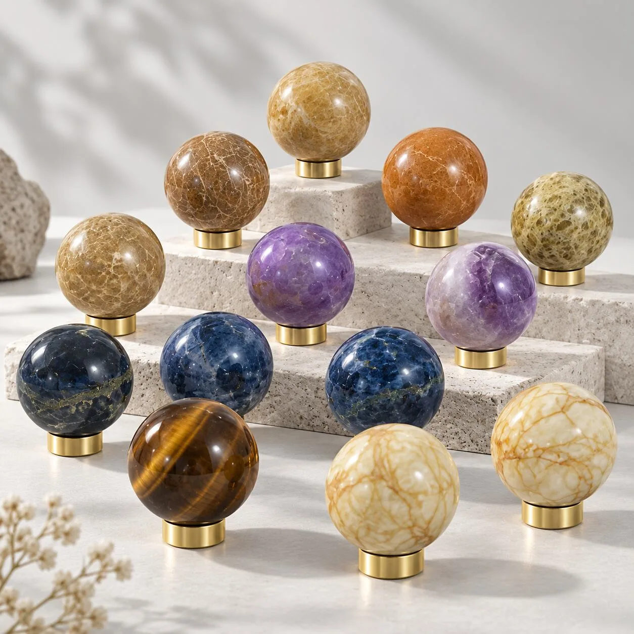 Stone-Style Spherical Cosmetic Bottle Cap with Gold-Tone Collar