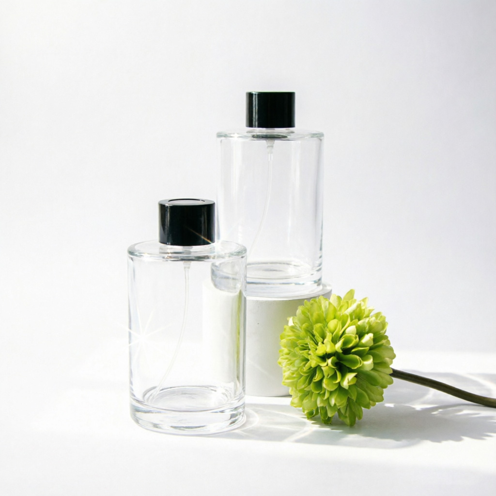 Round Clear Glass Reed Diffuser Bottle with Black Lid 175ml