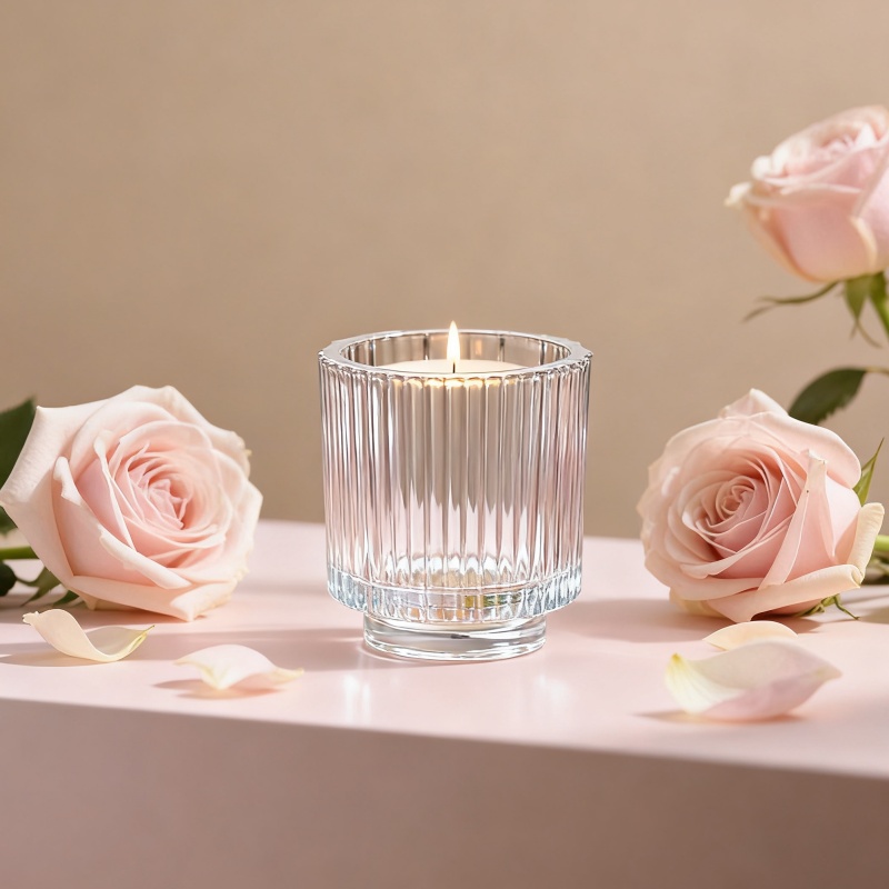 Vertical striped thick-bottomed glass candle cup