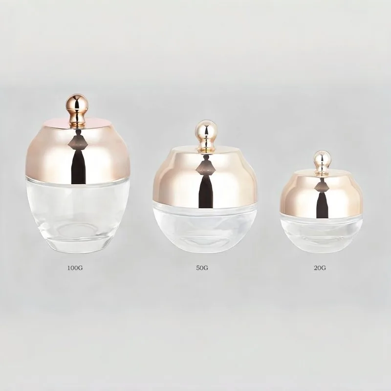 Luxurious 20g, 50g, 100g Facial Cream Jar for Eyes, Glass Jar with Gold Cap