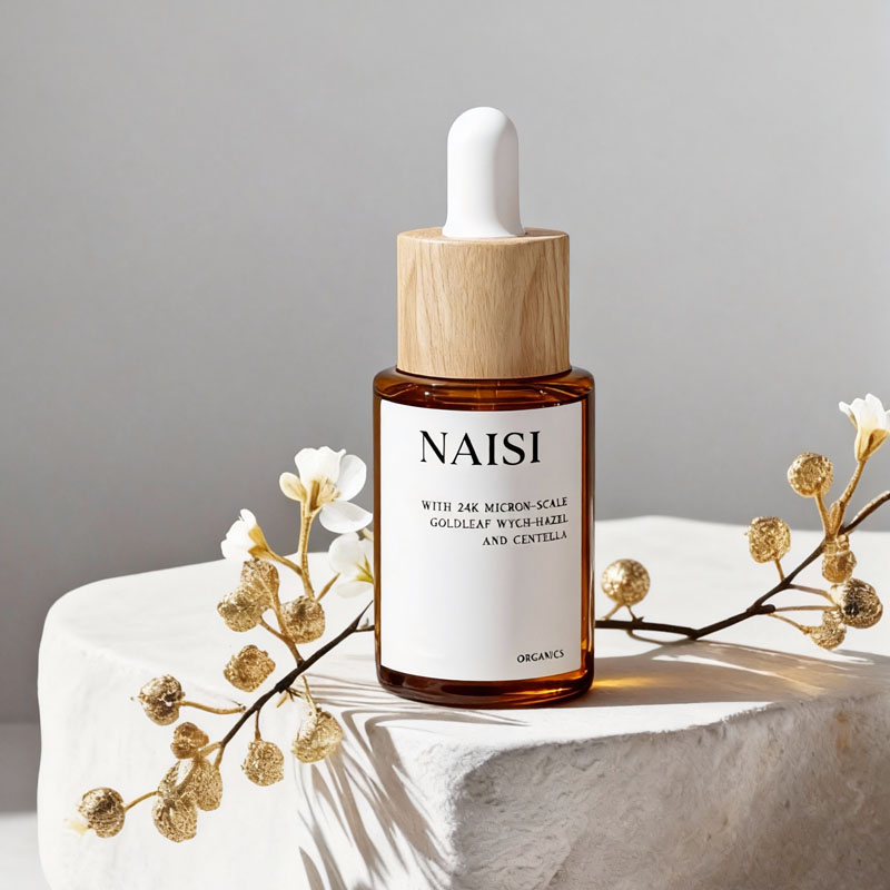 Bamboo and wood covered glass essential oil bottles in sizes of 10ml, 20ml, 30ml, 50ml - sample bottles for essential oil liquids