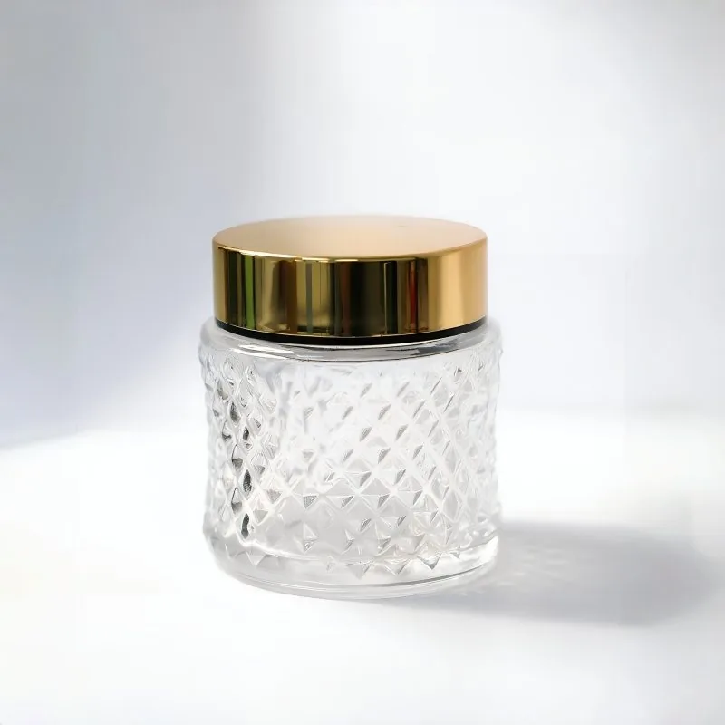 高級 フロスト Glass クリームジャー 付き Gold Lid