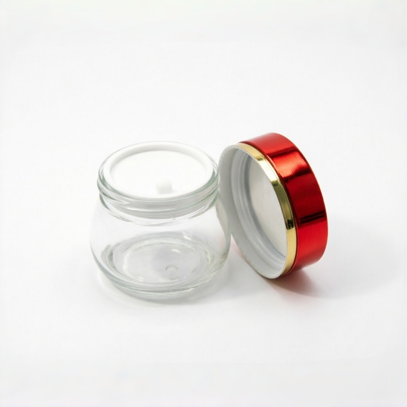 Clear Glass Cream Jar with Metallic Red Lid