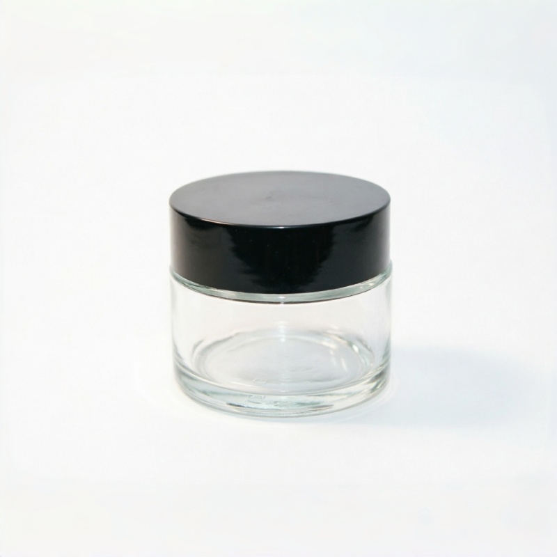 Wide Mouth Glass Cream Jar with Black Lid