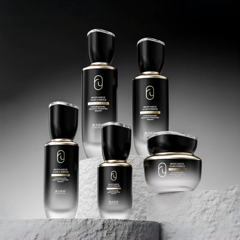 Champagne Gold Cylindrical Skincare Bottle Set 100ml 150ml 50g