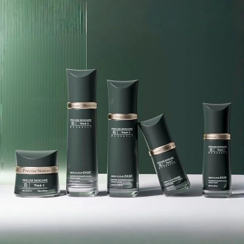 Frosted Green Square Glass Skincare Bottle Set