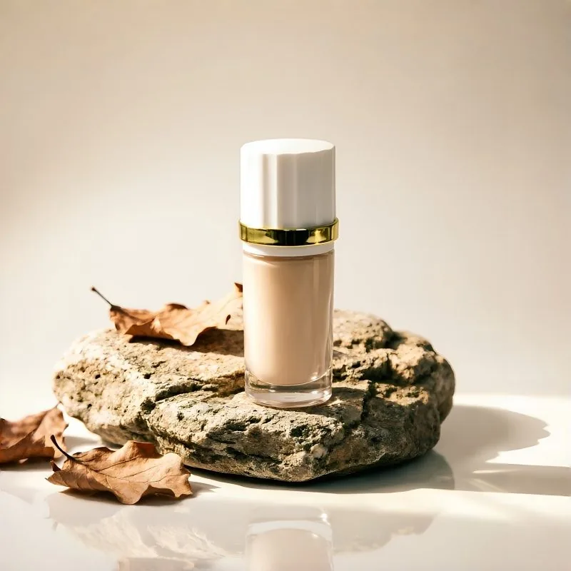 30ml Clear Cylindrical cam fondöten şişesi with White Ribbed Cap