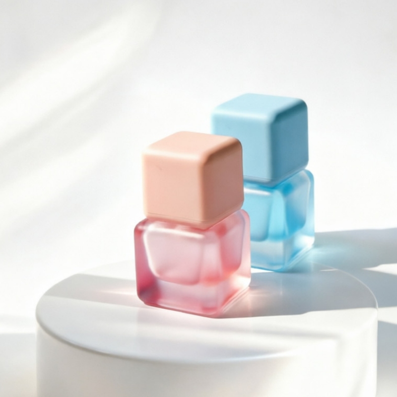30ml Frosted Pink Square Glass Foundation Bottle with Matte Pink Cap
