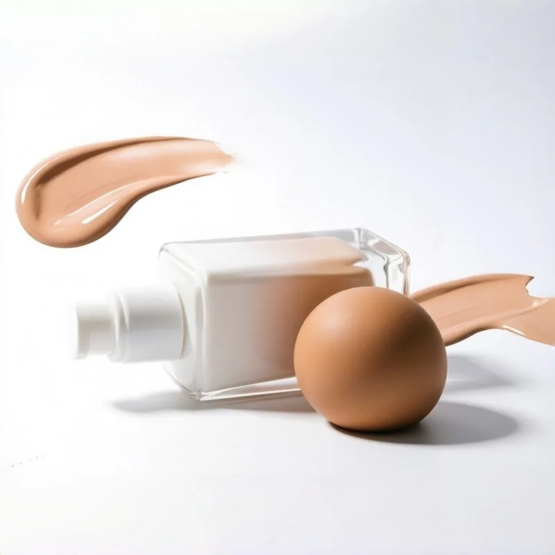 30ml Matte Milky White Square Glass Foundation Bottle with Brown Sphere Cap