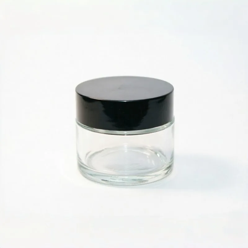 Wide Mouth Glass Cream Jar with Black Lid