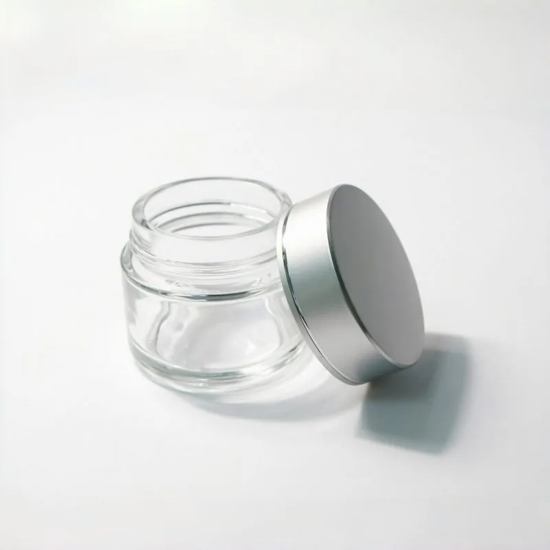 Clear Frosted Cosmetic Cream Jar with Silver Lid