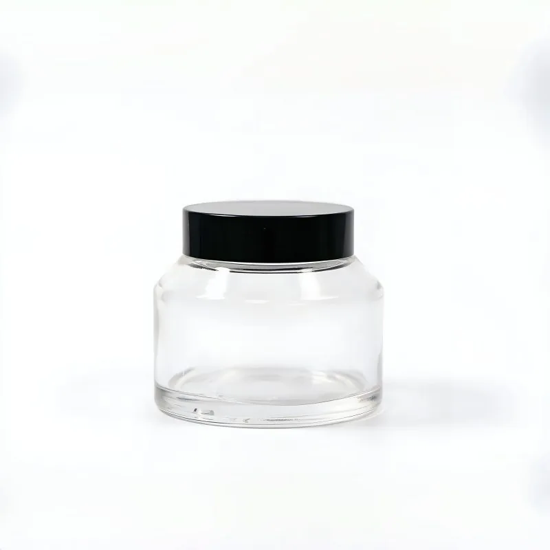 Custom Shape Glass Cream Jar with Black Lid