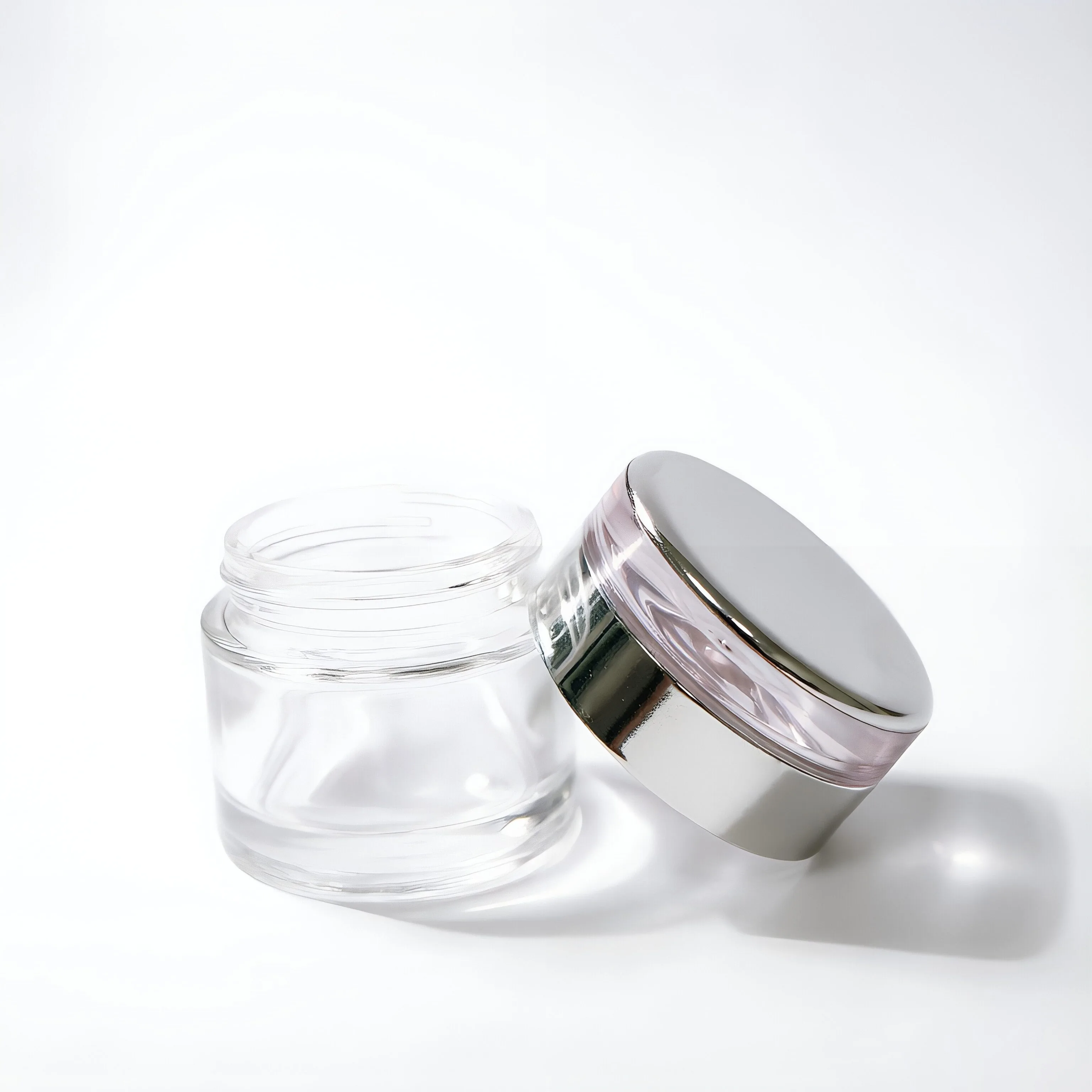 Clear Glass Cream Jar with silver Lid