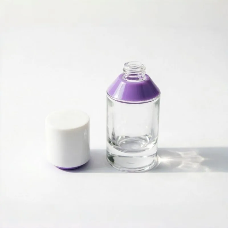 Purple Bottleneck Clear Glass Cosmetic Bottle with Artistic Cap 15ml 30ml