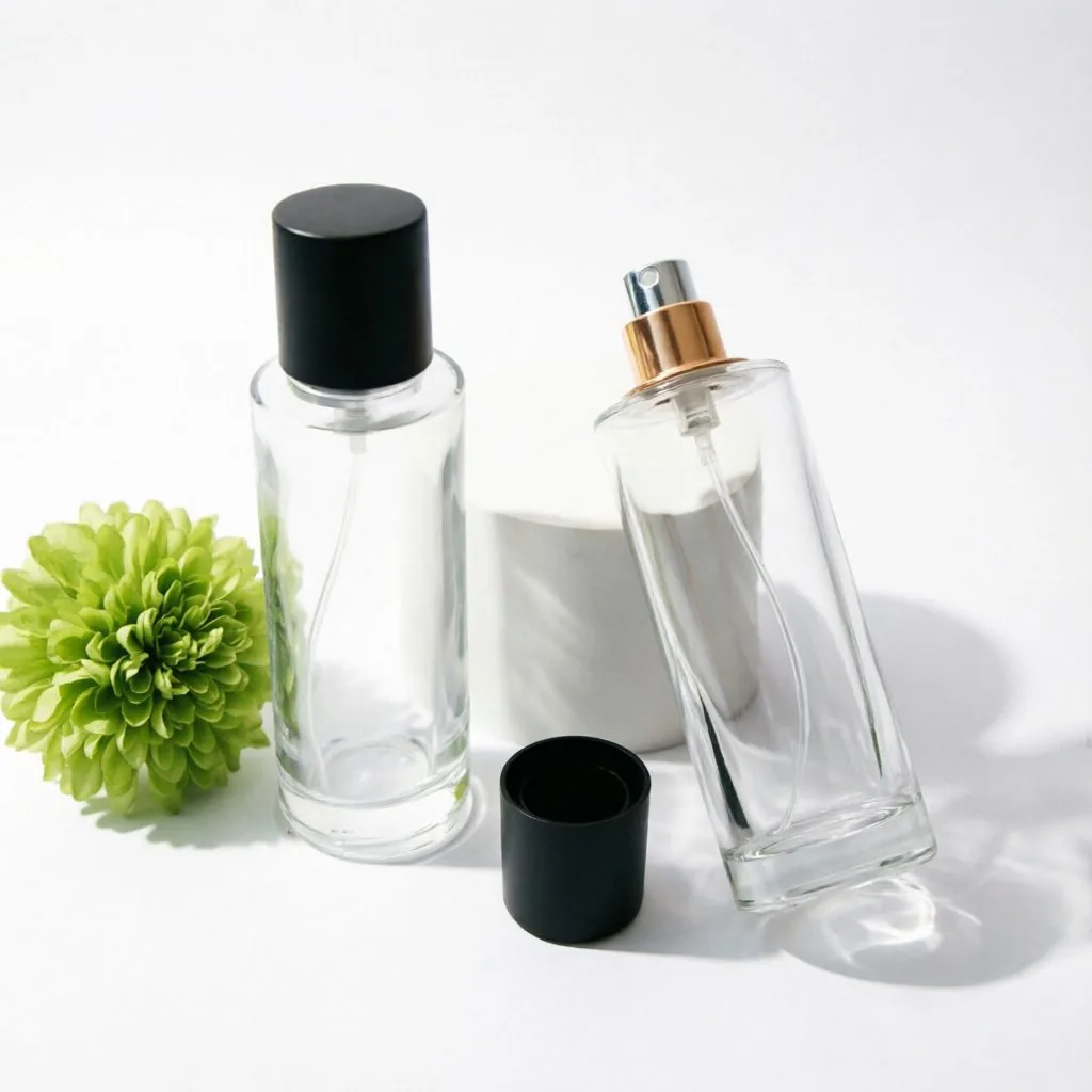 Tall Rectangular Glass parfüm şişesi with Black Spray Cap 50ml