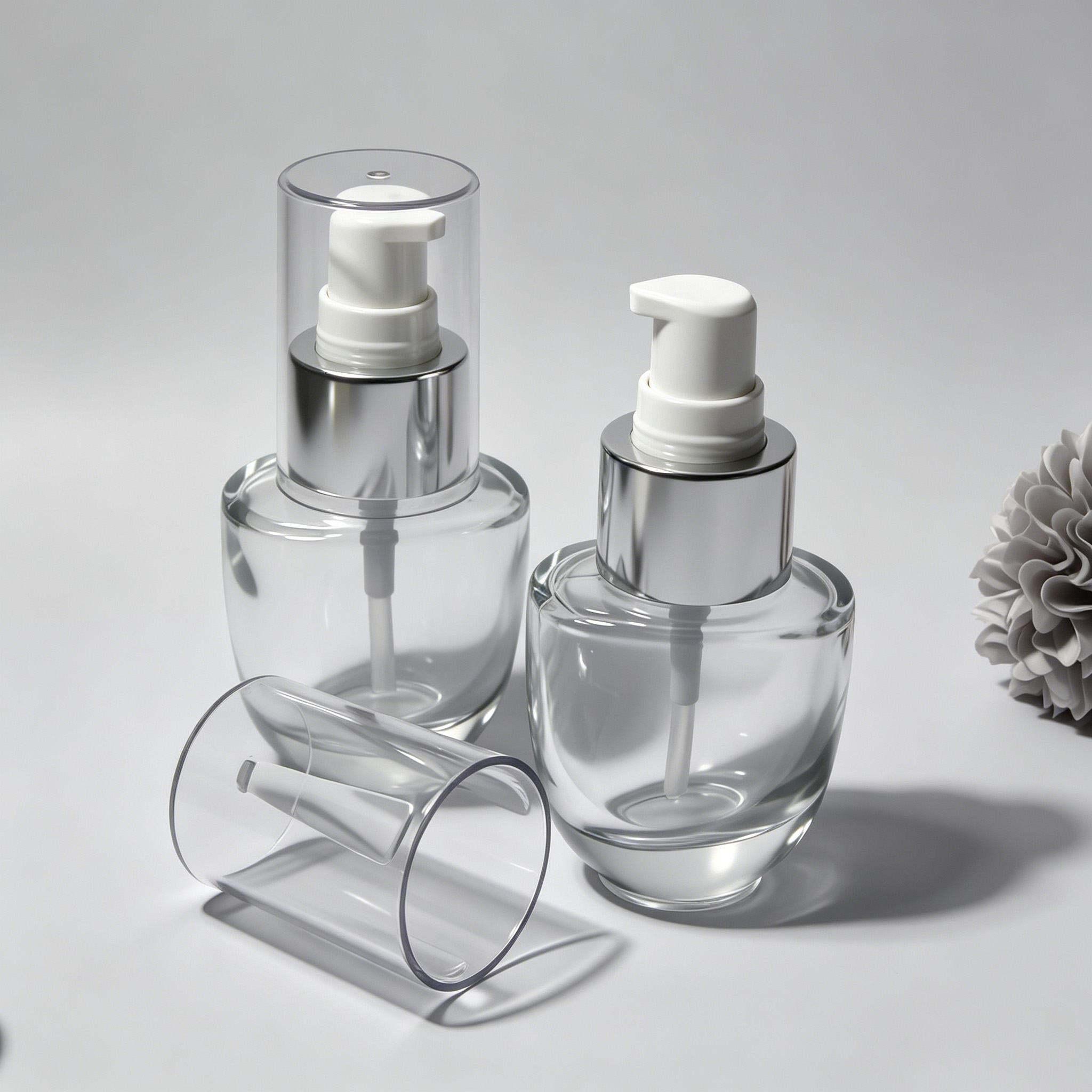Clear Oval Glass Serum Pump Bottle 30ml