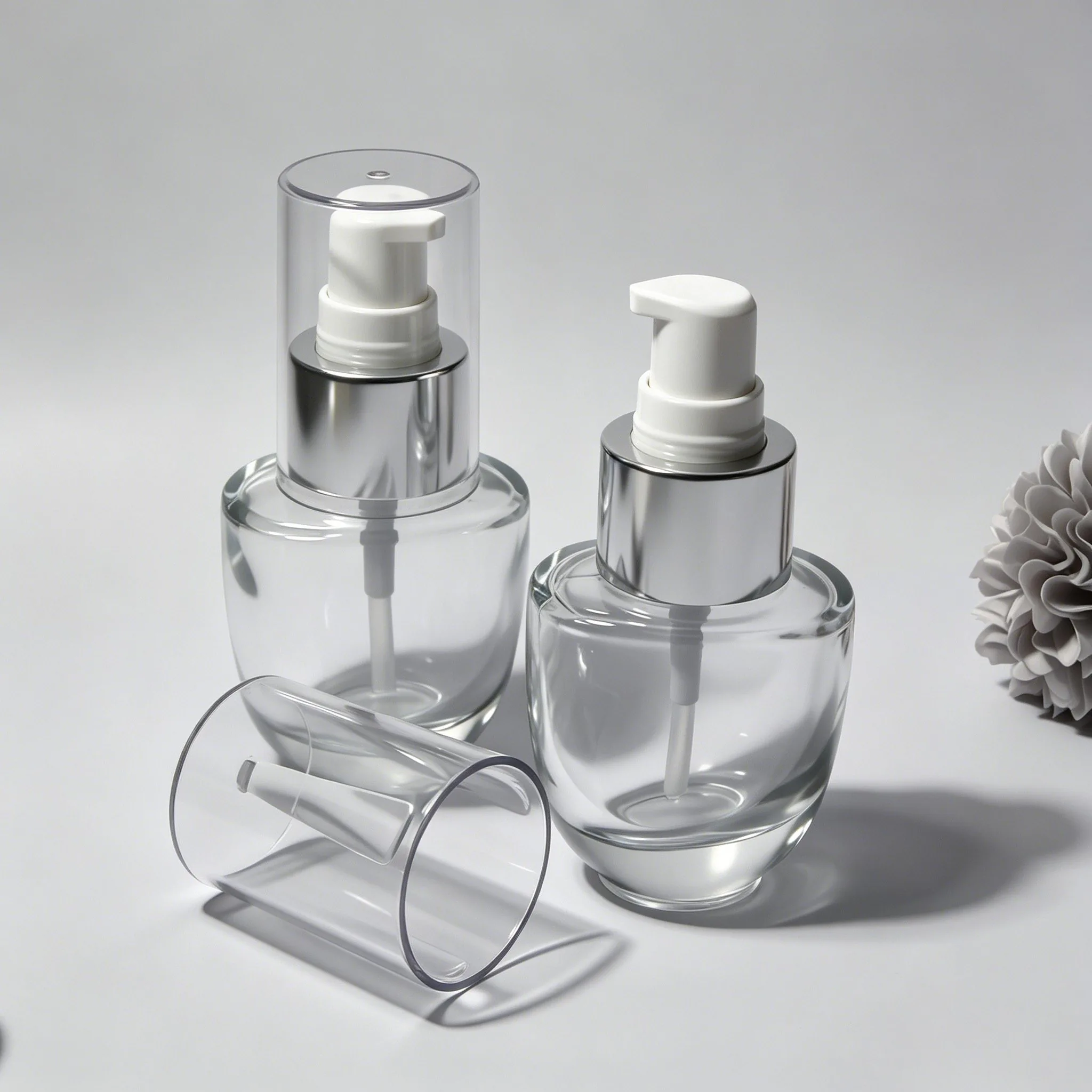 Clear Oval Glass Serum Pump Bottle 30ml