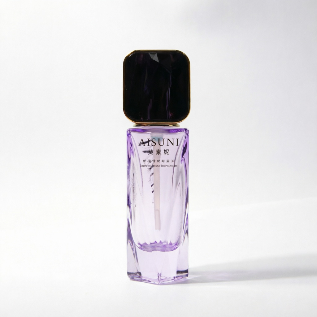 Geometric Cut Glass Foundation Bottle with Metallic Pump