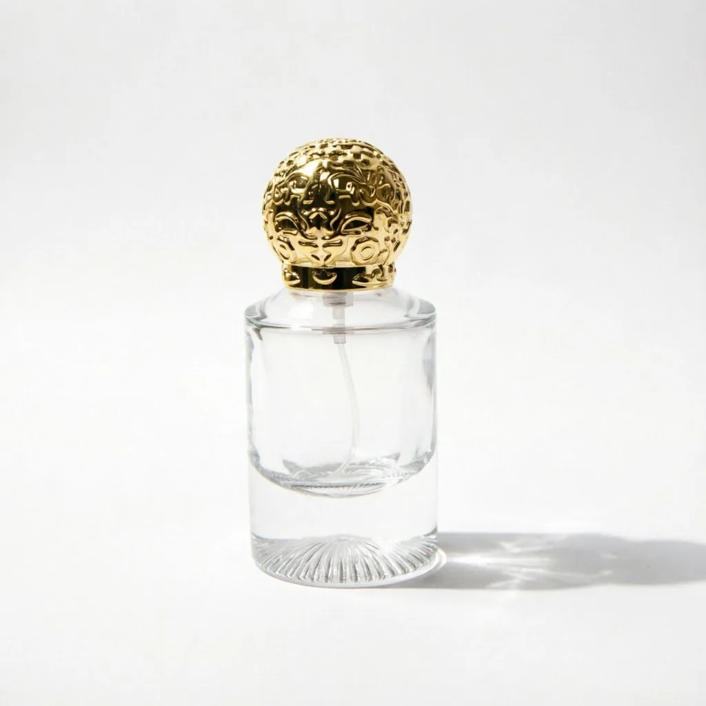 Embossed Square Glass parfüm şişesi with Gold Ball Cap 50ml