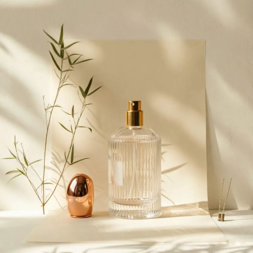 Ribbed Round Glass parfüm şişesi with Gold Spray Pump 100ml
