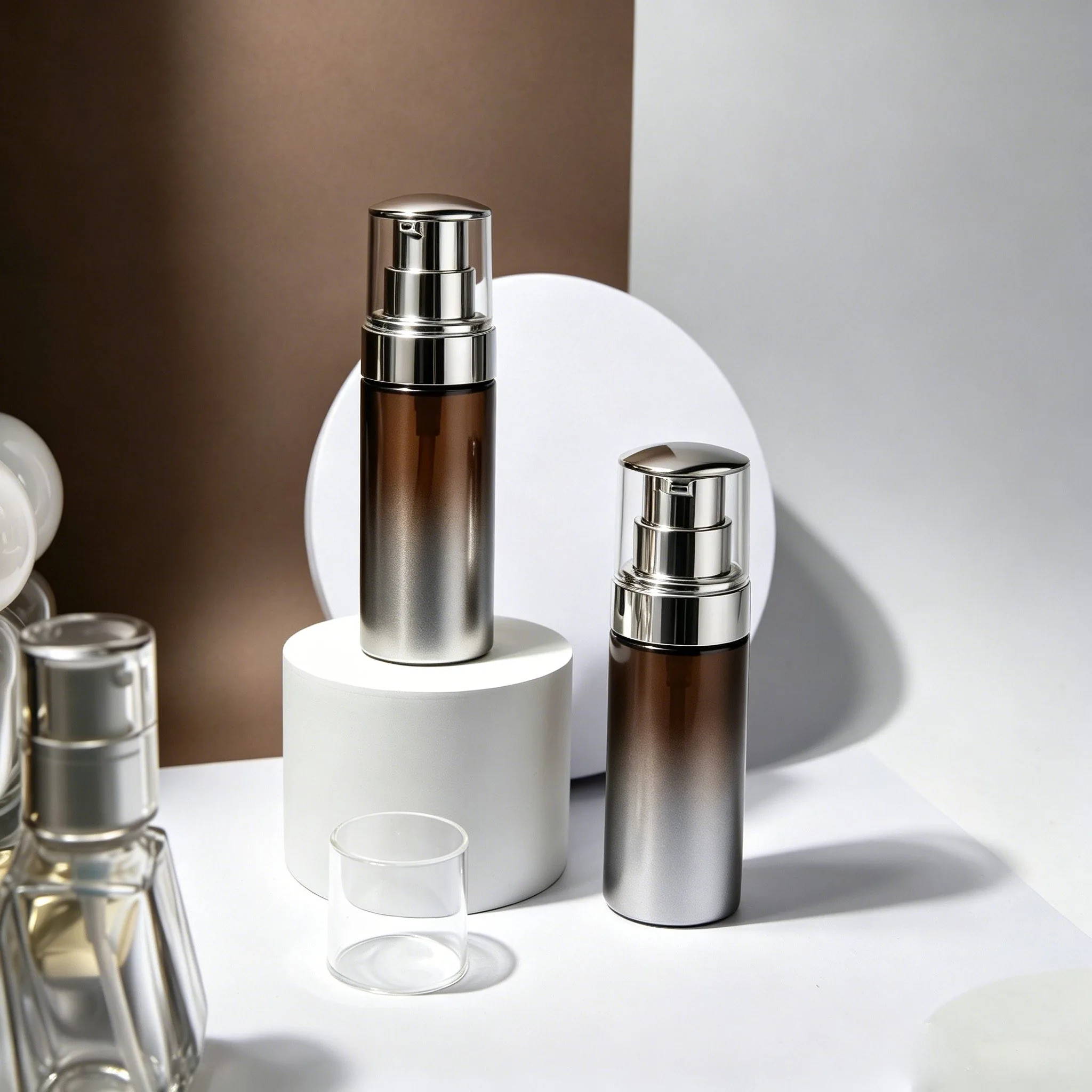 Brown Gradient Glass Serum Pump Bottle 30ml