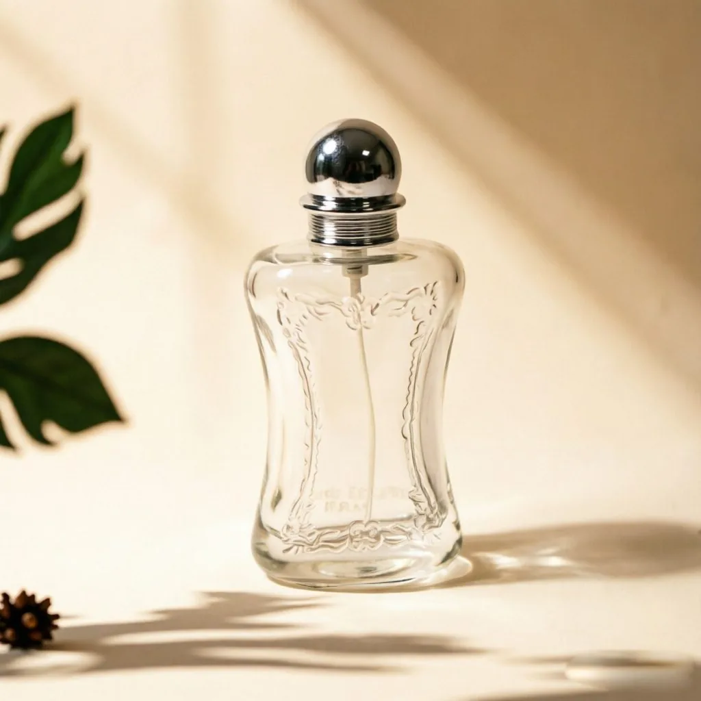 Curved Embossed Glass parfüm şişesi with Silver Ball Cap 50ml