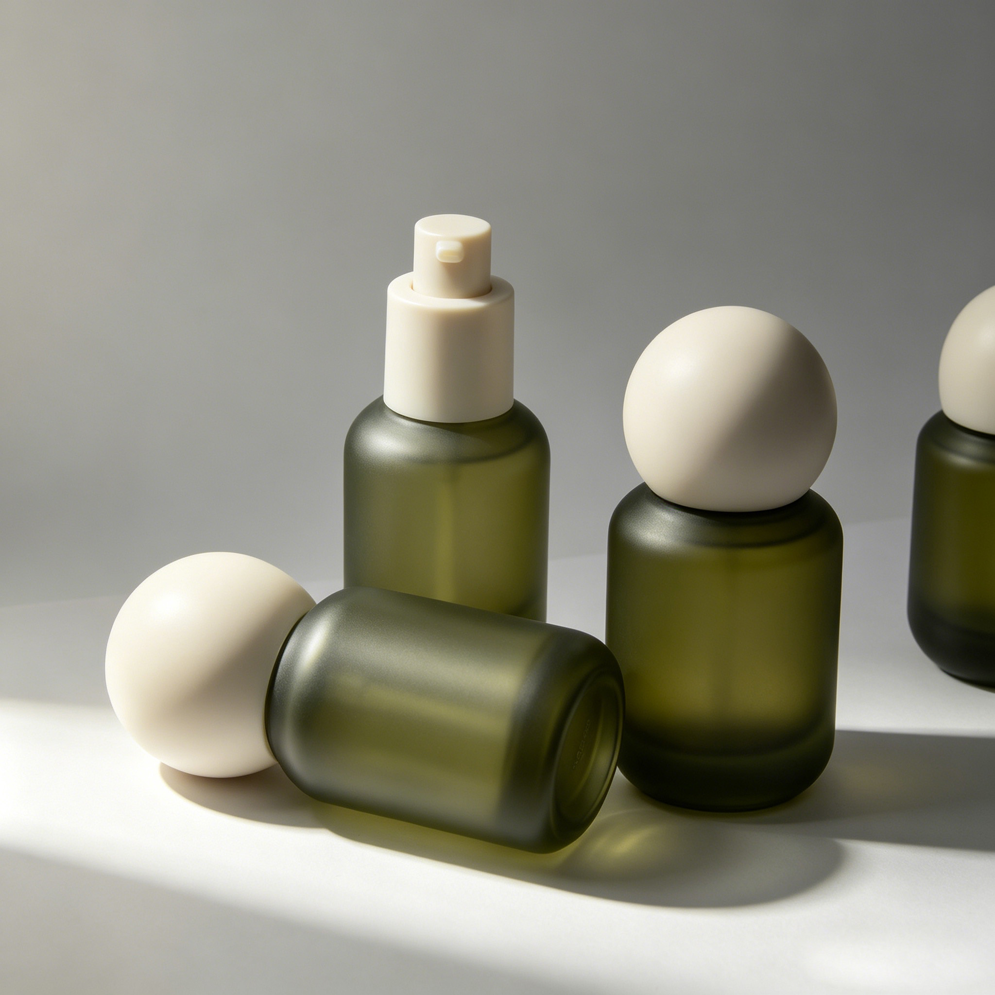 Matte Olive Green Glass Serum Pump Bottle 30ml