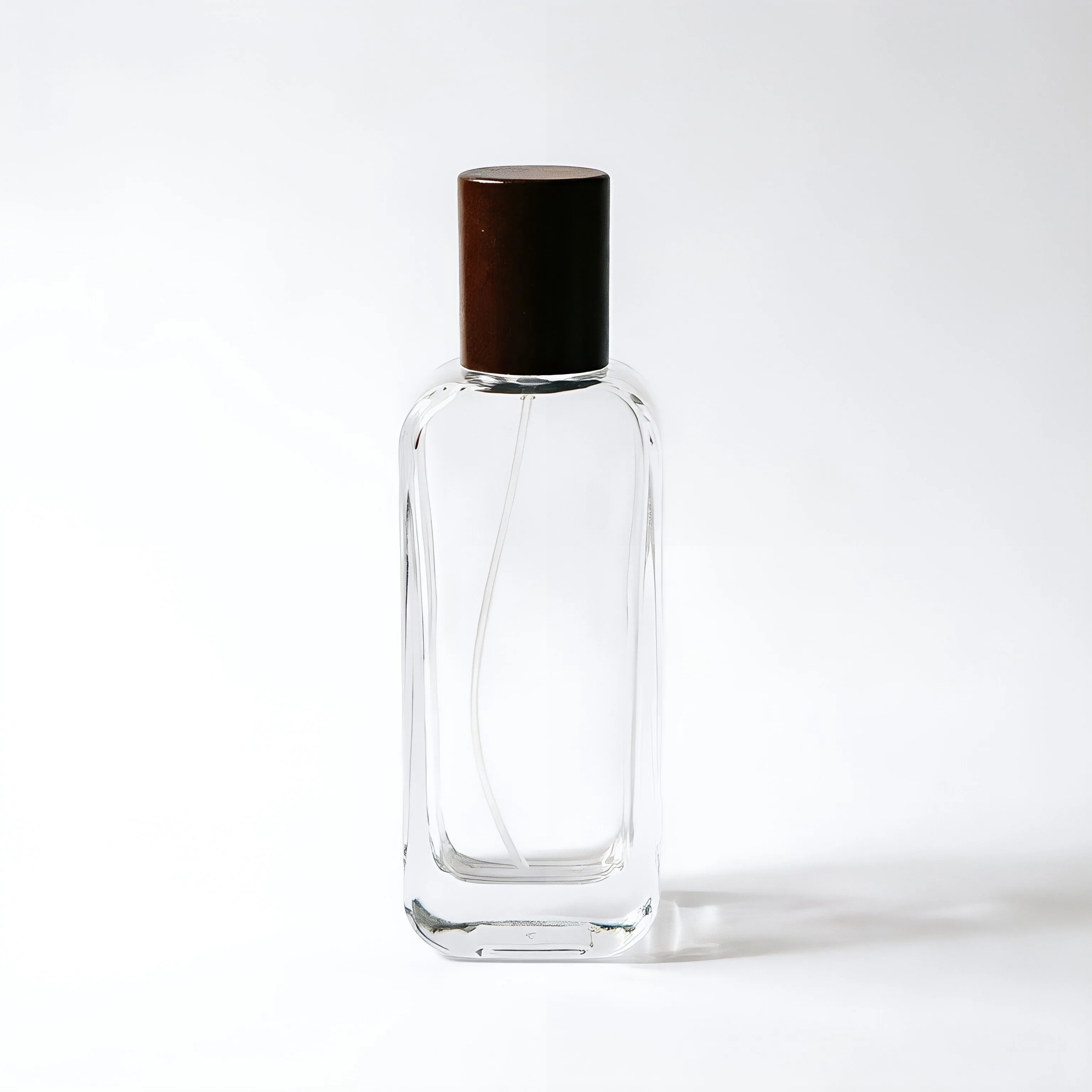 Tall Rectangular Clear Glass parfüm şişesi with Wooden Cap 50ml