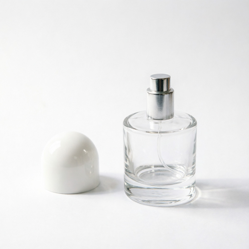 Clear Round Glass Perfume Bottle with Black & White Ball Cap 30ml 50ml