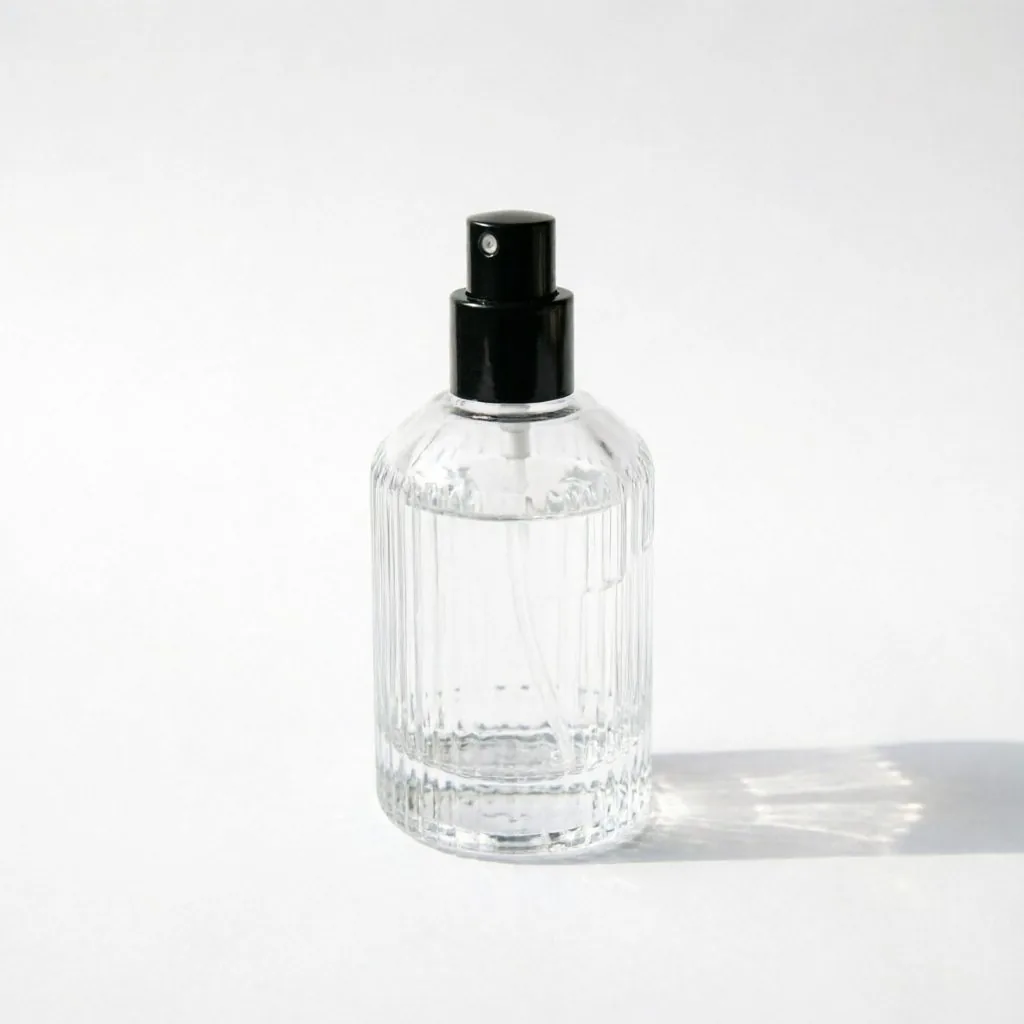Ribbed Round Glass Parfümflasche mit Black Spray Pump 50ml