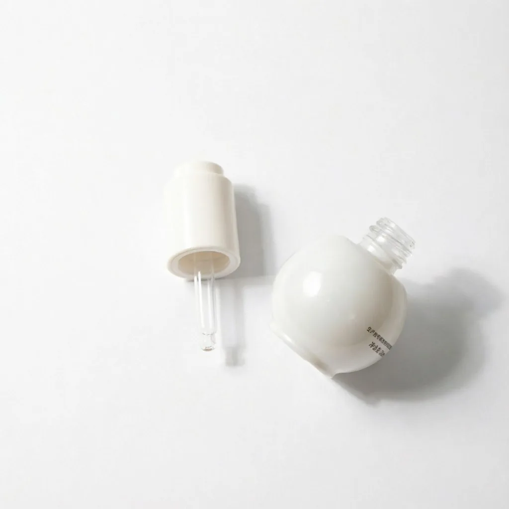 Pearl White Round Glass Essence Pump Bottle