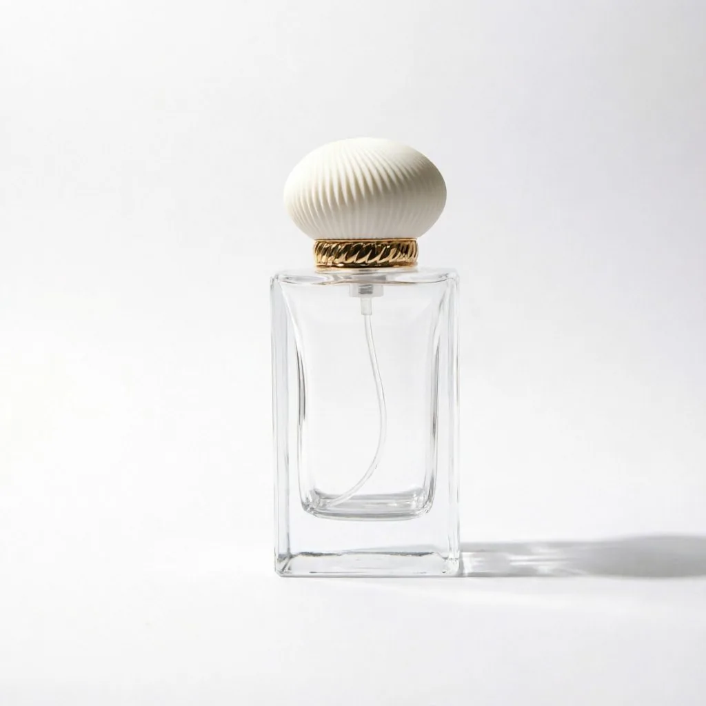 Square Glass زجاجة عطر with Wooden Cap or Shell Cap 50ml
