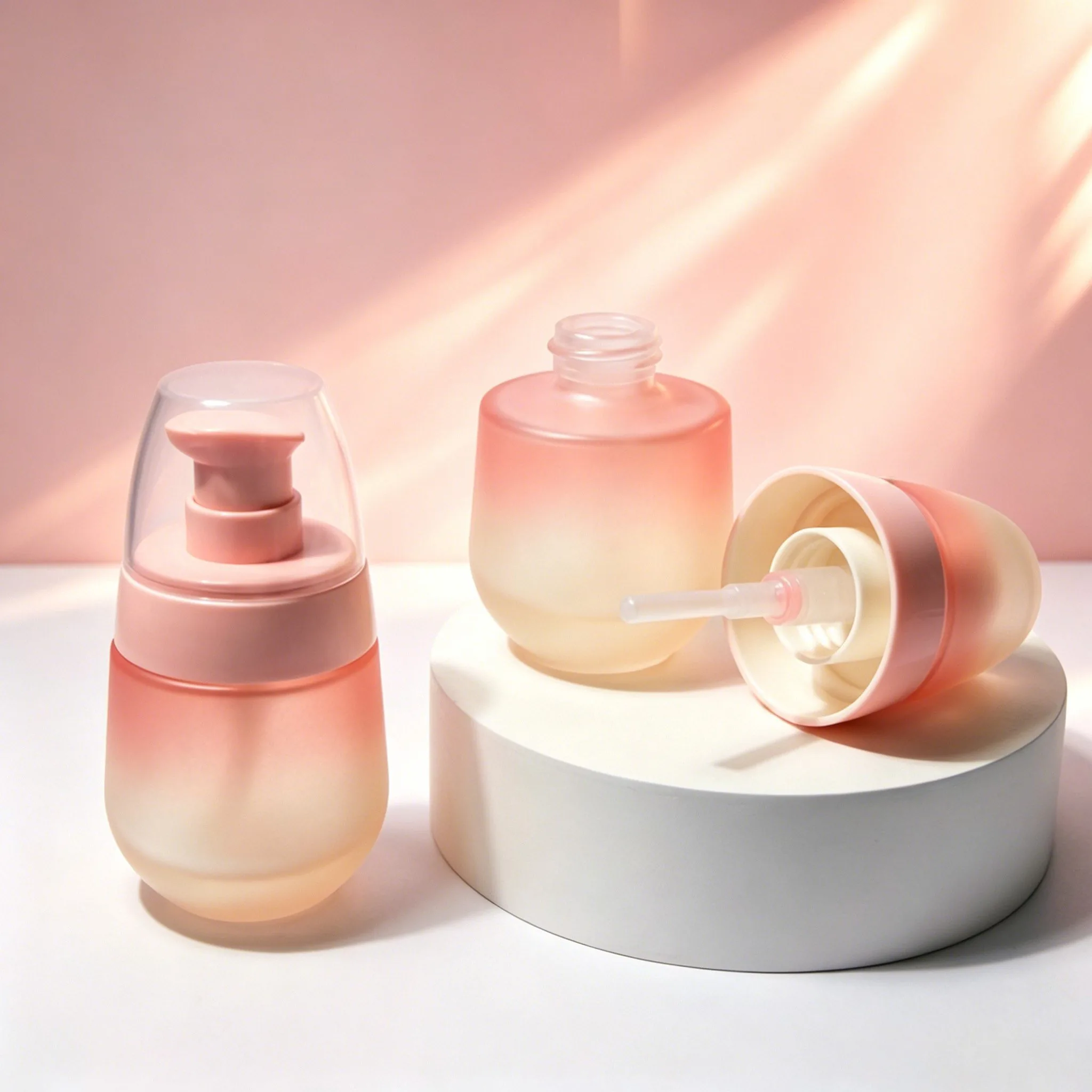 Pink Gradient Frosted Glass Lotion Bottle 30ml
