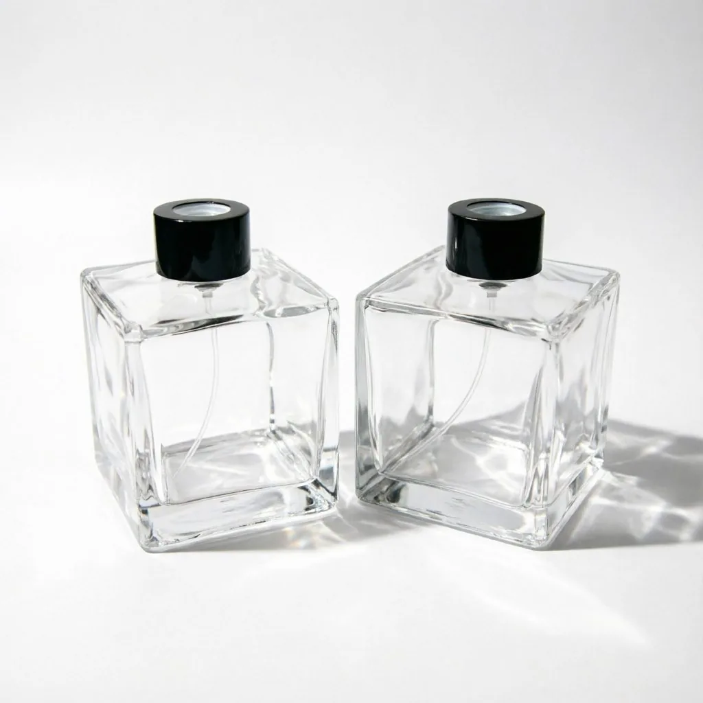 Square Clear Glass Reed Diffuser Bottle with Black Cap 200ml