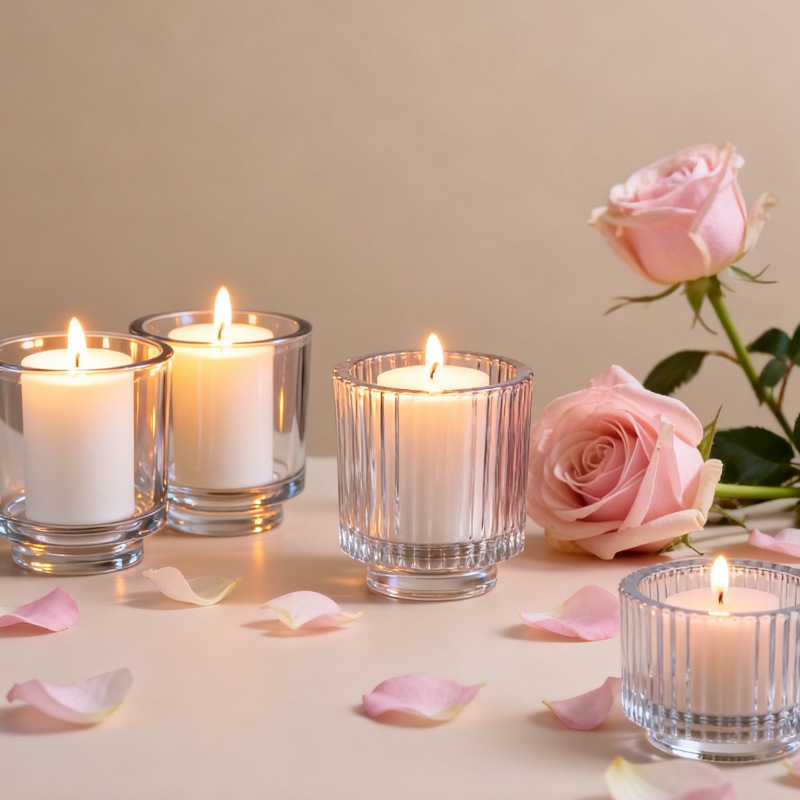 Vertical striped thick-bottomed glass candle cup