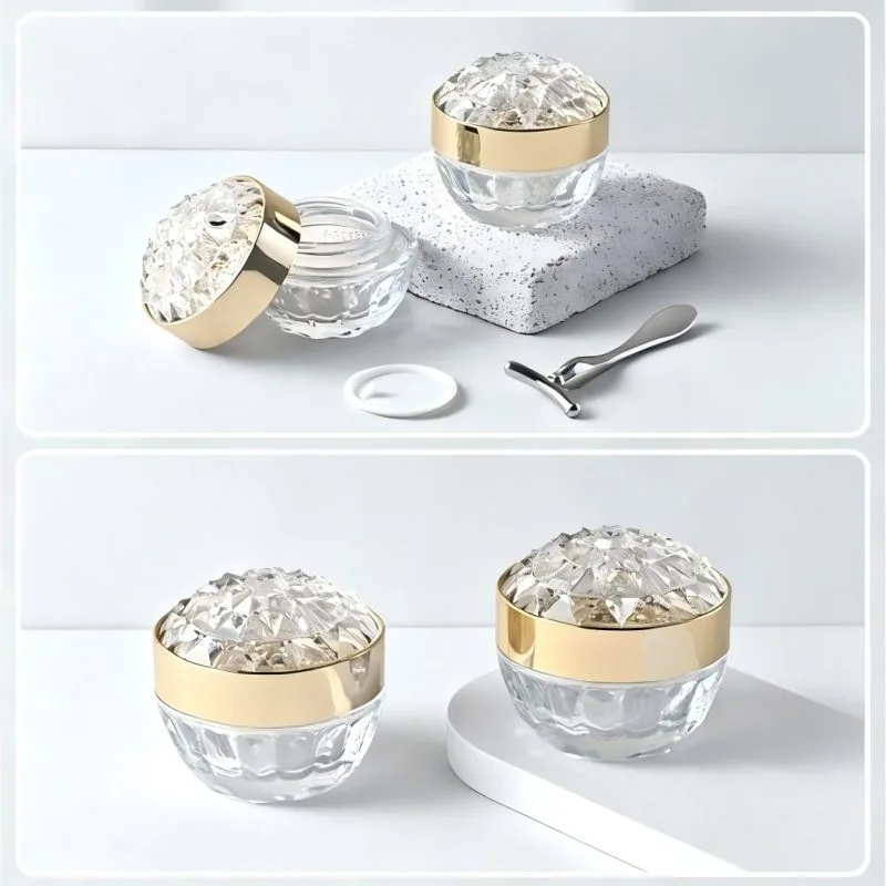 Screen Printing 50 ML Empty Glass Cream Container With Diamond Lid Luxury Jar Cosmetic